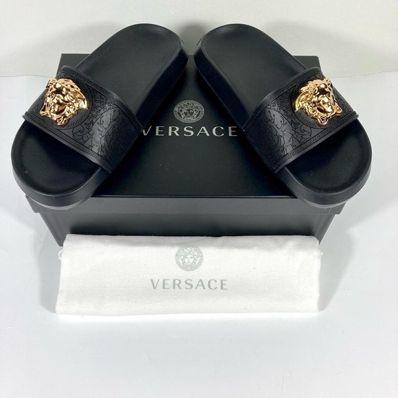 Versace Black and Gold Women's Slippers - Picture 1 of 10
